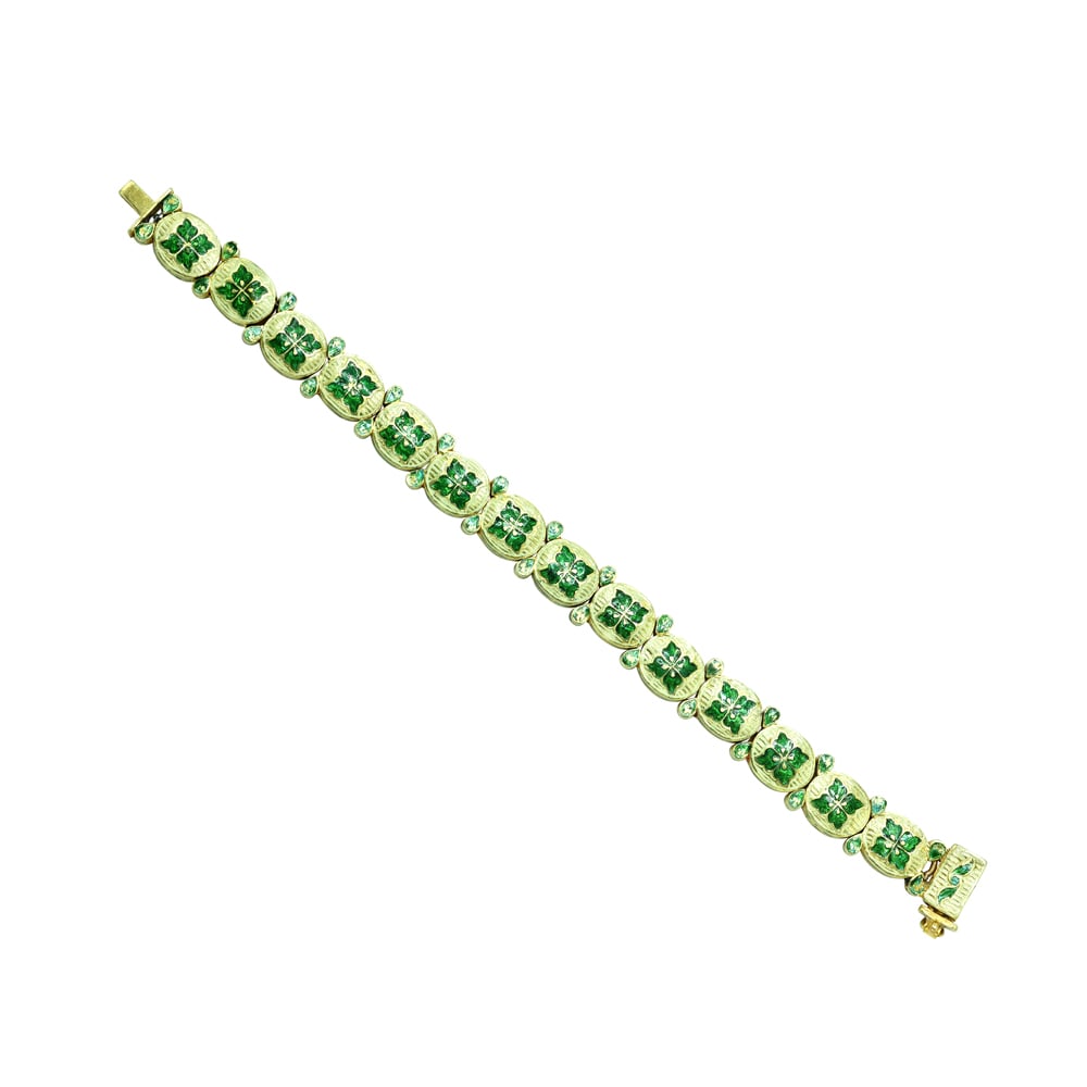 Polki Diamond Bracelet with Oval Green Enamel